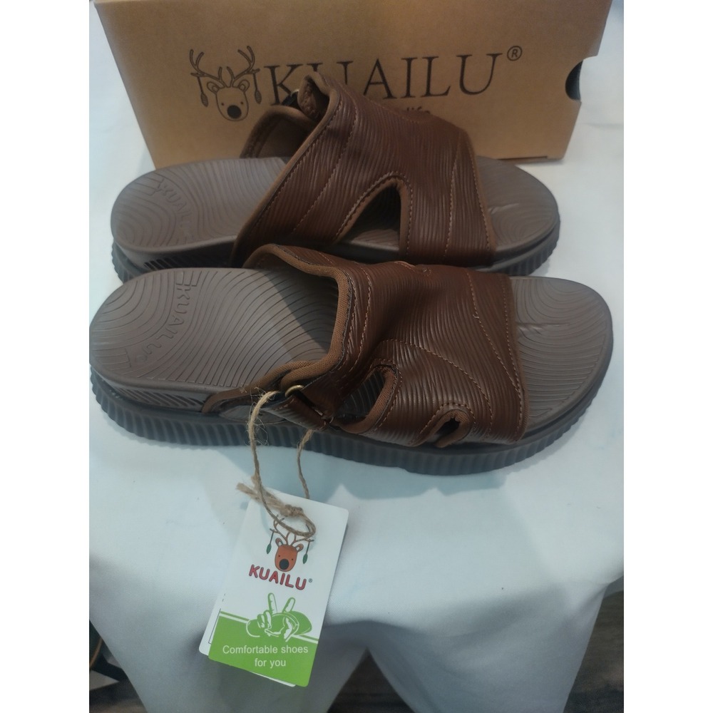 KuaiLu Womens Slides Sandals Brown Comfort Buckle KW9Y6 US 8 EU 38.5 - Picture 3 of 7